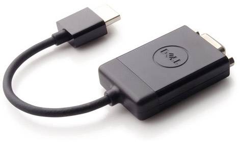 Čierny adaptér z DisplayPort na VGA. Vľavo konektor DisplayPort, vpravo konektor VGA.
