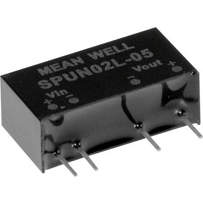 Konvertor-modul s označením "MEAN WELL SPUN02L-05", zobrazuje prípojky pre Vout a Vin, kladný a záporný pól.