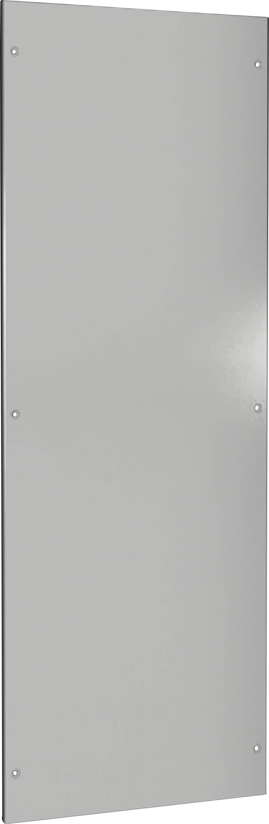 Sivá, obdĺžniková kovová doska so šiestimi viditelnými skrutkami na okrajoch.