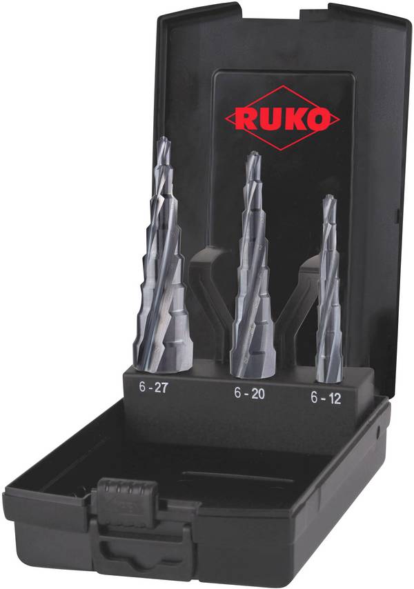 RUKO 101087PRO HSS sada stupňovitých vrtákov, 3-dielna, kužeľový záhlbník, 1 sada