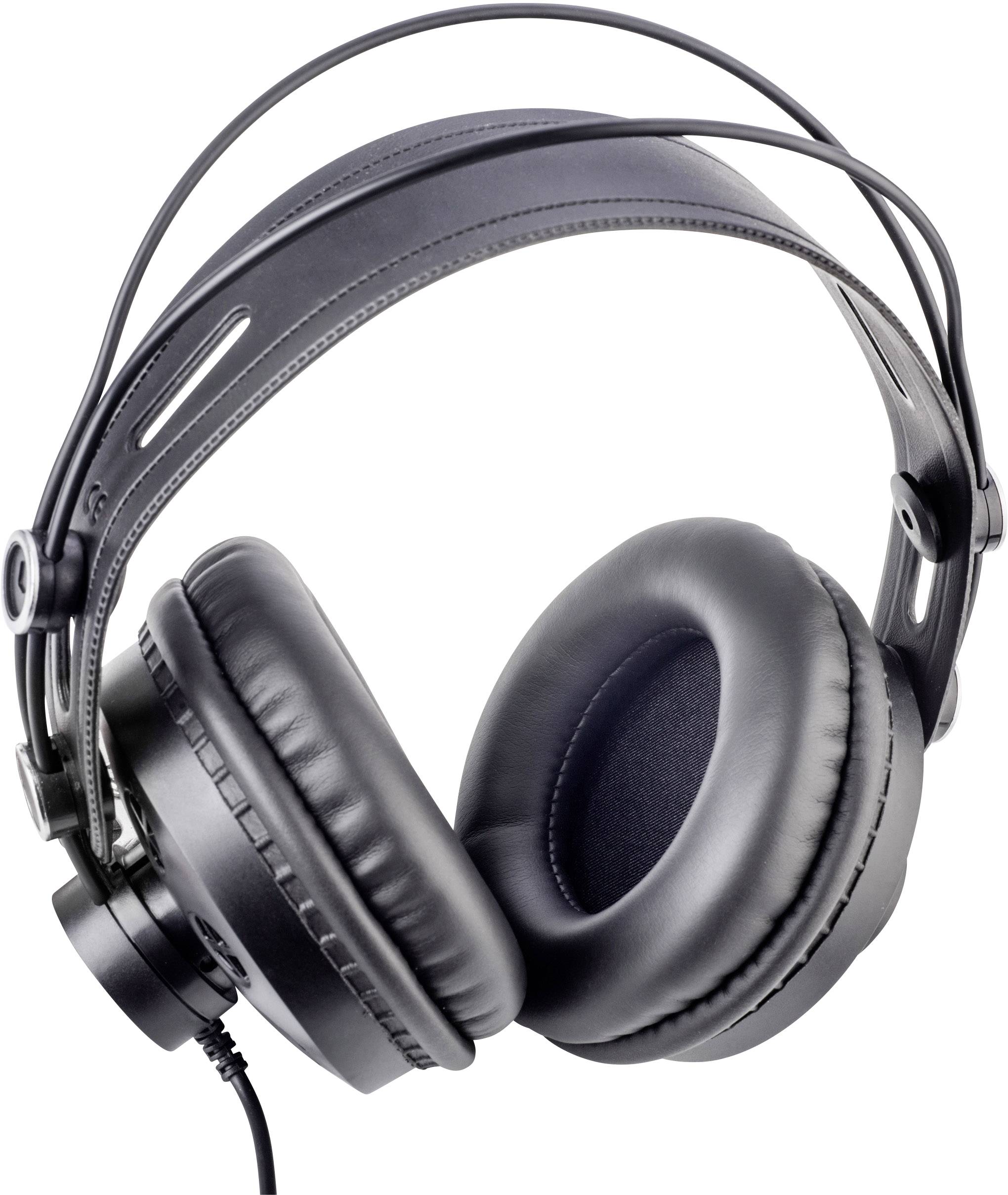 Čierne over-ear slúchadlá s mäkkými čalúnenými náušníkmi a flexibilným oblúkom, vhodné pre hudobný zážitok alebo štúdiové nahrávanie.