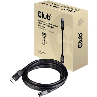 Na obrázku je zobrazený DisplayPort 1.4 predlžovací kábel vrátane jeho obalu. Kábel má štandardné konektory na oboch stranách.