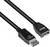 Čierne DisplayPort káble s jedným ženským a jedným mužským konektorom, vhodné pre audio a video pripojenia.