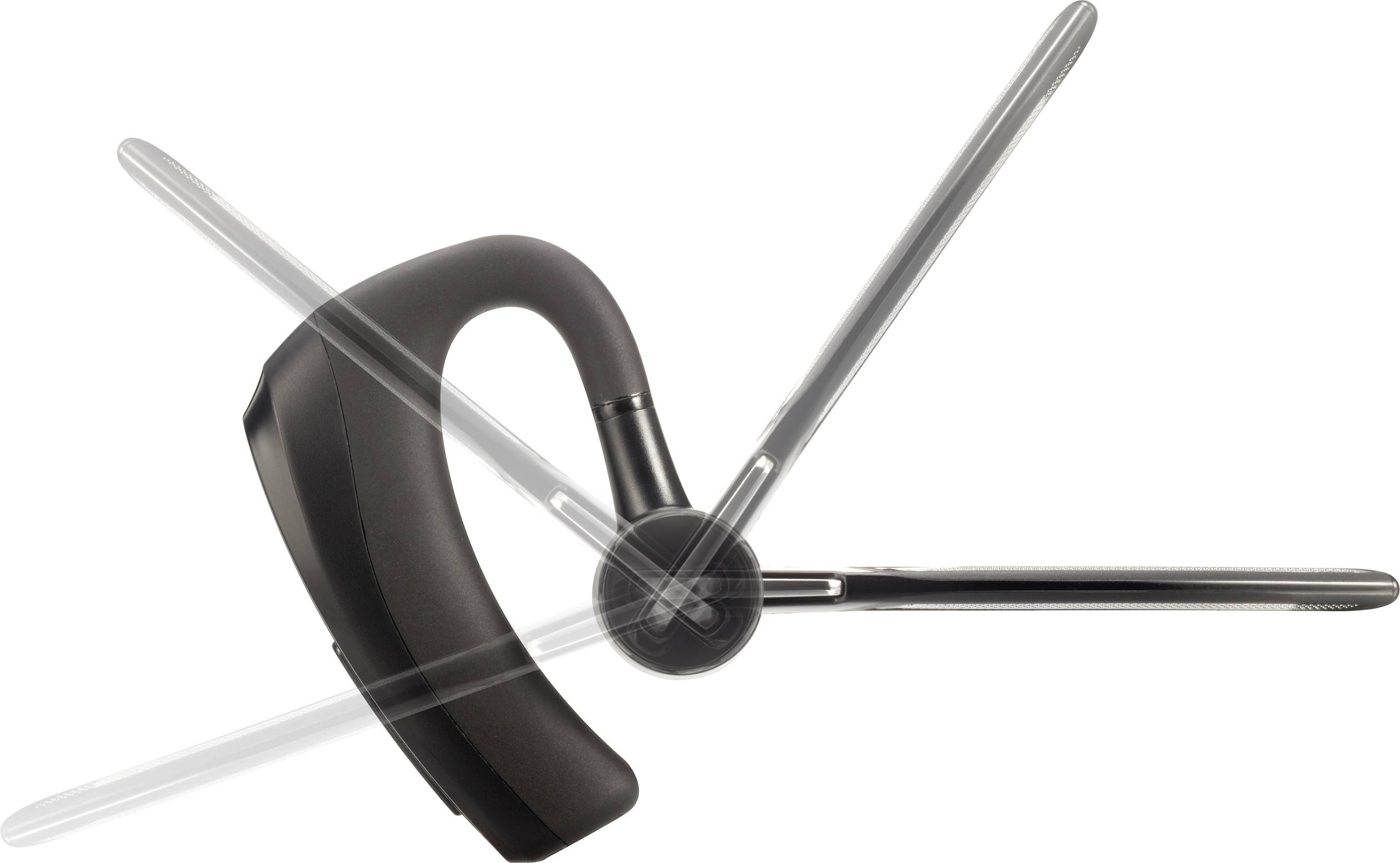 Bluetooth-headset s mikrofonným ramenom, ktoré je nastaviteľné vo viacerých polohách pre optimálne prispôsobenie uchu.