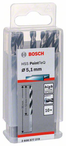 Sada vrtákov Bosch HSS PointTeQ, 10-dielna, priemer 5,1 mm, na rýchle vŕtanie do kovu.