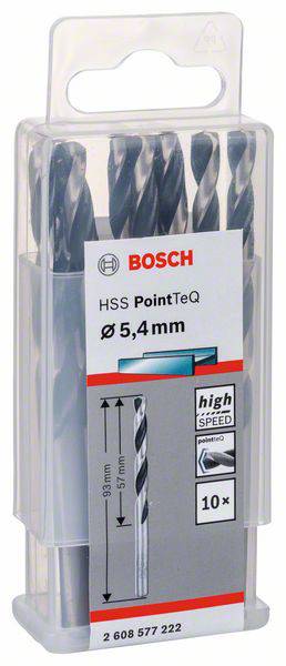 Balenie s vrtákmi Bosch HSS PointTeQ, priemer 5,4 mm, vysokorýchlostné, 10 kusov. Obsahuje vrtáky na obrábanie kovu.