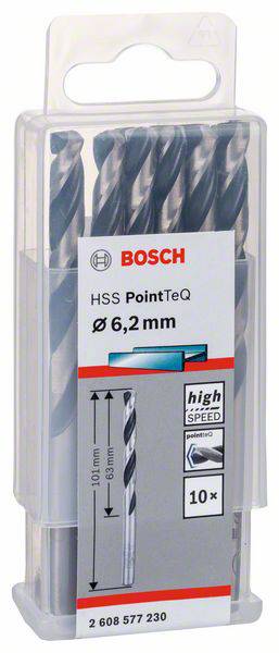 Balenie Bosch HSS PointTeQ vrtákov do kovu, priemer 6,2 mm, dĺžka 100 mm. Obsahuje 10 kusov.