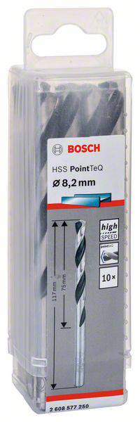 Sada vrtákov Bosch, model HSS PointTeQ, priemer 8,2 mm, na vysokorýchlostné vŕtanie, 10 kusov v plastovom obale.