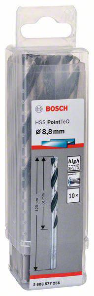 Balenie vrtákov Bosch HSS PointTeQ, priemer 8,8 mm, 10 kusov, vhodné pre vysokorýchlostné vŕtanie.