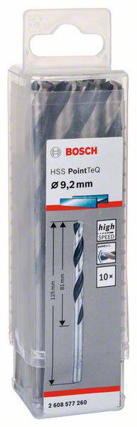 Balenie s vrtákom Bosch HSS PointTeQ, priemer 9,2 mm, vhodný pre rýchle vŕtanie do kovu.