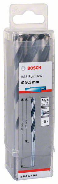 Vrták Bosch s priemerom 9,3 mm v priehľadnom balení, vhodný pre rýchle vŕtanie, balenie obsahuje 10 kusov.