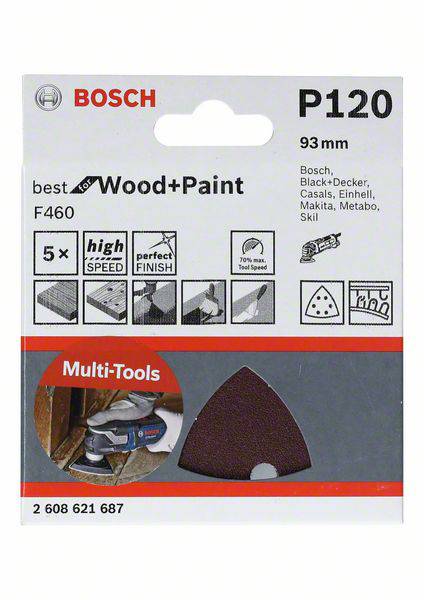 Bosch Accessories Bosch Power Tools 2608621688 Deltaslibepapir Kornstørrelse 180 (L x B) 93 mm x 93 mm 5 stk