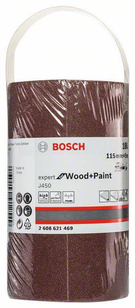 Brúsny papier značky Bosch, vhodný na drevo a farbu, 115 mm x 5 m, zrnitosť 180.