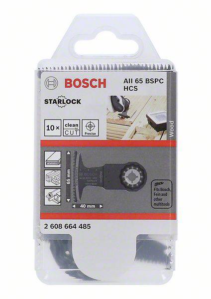 Multifunkčný pílový list Bosch, Starlock, model AII 65 BSPC HCS, na prácu s drevom, pre čisté a presné rezy.