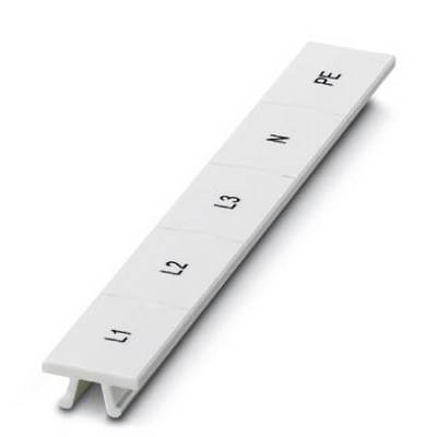 Biely pásik na označovanie káblov s nápismi 'L1', 'L2', 'L3', 'N' a 'PE' na identifikáciu vodičov.