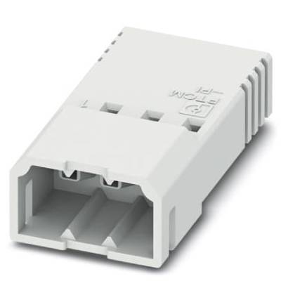Biely elektrický konektor obdĺžnikového tvaru pre dva kontaktné kolíky.