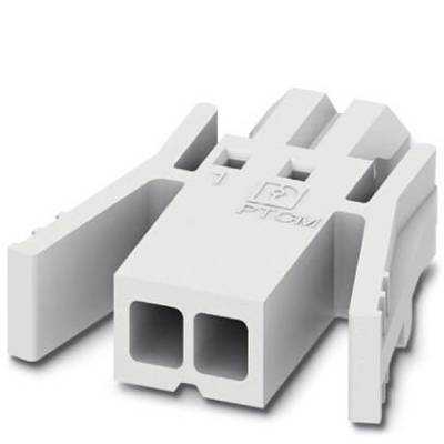 Biely elektrický konektor s dvoma otvormi, vhodný pre použitie v elektronických projektoch alebo zariadeniach.
