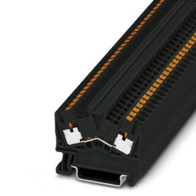 Čierny elektrický konektor pre priemyselné aplikácie, s viacerými kontaktmi a oranžovými značkami na zarovnanie.