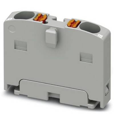 Šedý elektrický svorkovnicový blok s oranžovými svorkami, vhodný pre montáž káblov v elektronických zariadeniach.