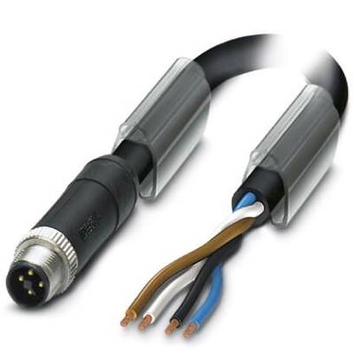 Čierny pripojovací kábel s holými medenými vodičmi a okrúhlou zástrčkou. Používa sa na elektrické pripojenia.