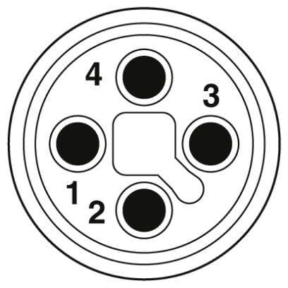 Schematický diagram päťpólového konektora s číslovanými kontaktmi od 1 do 4 a centrálnym kľúčom.