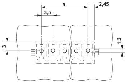 Ilustrácia posuvného meradla s dvoma spojenými plochami. Popisy: 'a', '2,45', '3,5', '3', '1,2'.