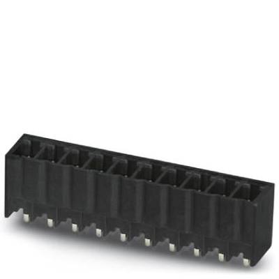 Čierny plastový konektor s ôsmimi vertikálnymi konektorovými slotmi, ktorý sa používa na elektrické prepojenia.