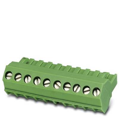 Zelený elektronický svorkovnicový blok so ôsmimi striebornými skrutkovými svorkami v dvoch radoch. Používa sa pre elektrické prepojenia.