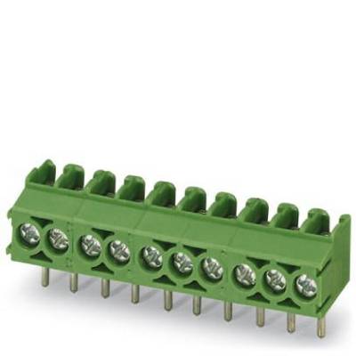 Zelený elektrický svorkovnicový blok s ôsmimi pripojeniami, používaný na zaistenie vodičov v elektrických alebo elektronických obvodoch.