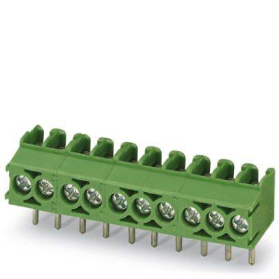 Zelený konektor so siedmimi skrutkovými svorkami, vhodný pre elektrické pripojenia alebo elektrické obvody.