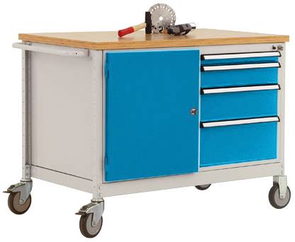 Manuflex TP1004.5012 Banco da lavoro mobile modello 4 con piastra di copertura multiplex lubrificata 30 mm LxTxA 1135 x 590 x 810 mm