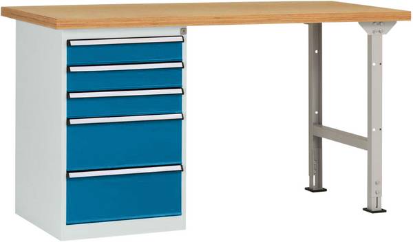 Manuflex WC5115.0002 Systém pracovných stolov COMBI model 7 s masívnou bukovou doskou, ŠxHxH = 1500 x 700 x 840 mm (š x v x h) 1500 x 800 x 700 mm