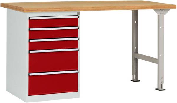 Manuflex WC5115.3003 Systém pracovných stolov COMBI model 7 s masívnou bukovou doskou, ŠxHxH = 1500 x 700 x 840 mm (š x v x h) 1500 x 800 x 700 mm