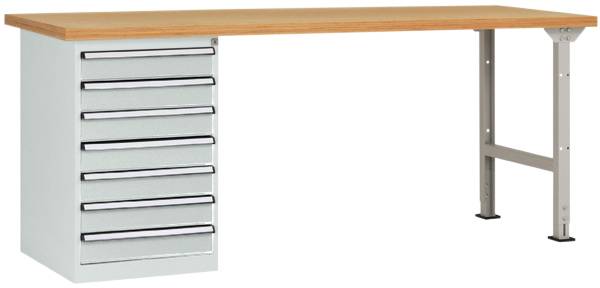 Manuflex WC5120.7035 Pracovný stôl COMBI model 6 s multiplexnou doskou, ŠxHxH = 2000 x 700 x 840 mm (š x h) 2000 mm x 700 mm
