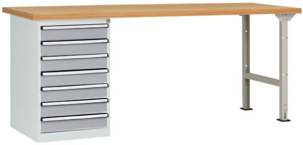 Manuflex WC5119.9006 Systém pracovných stolov COMBI model 6 s masívnou bukovou doskou, ŠxHxH = 1500 x 700 x 840 mm (š x h) 1500 mm x 700 mm
