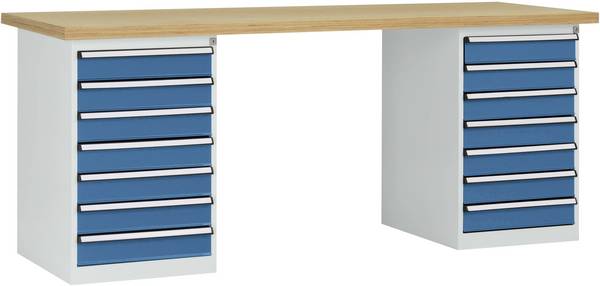 Manuflex WC5127.0002 Systém pracovných stolov COMBI, 2 puzdro typ 3 s masívnou bukovou doskou, ŠxHxH = 2000 x 700 x 840 mm (š x v x h) 2000 x 800 x 700 mm