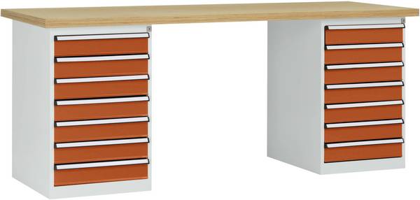 Manuflex WC5127.2001 Systém pracovných stolov COMBI, 2 puzdro typ 3 s masívnou bukovou doskou, ŠxHxH = 2000 x 700 x 840 mm (š x v x h) 2000 x 800 x 700 mm