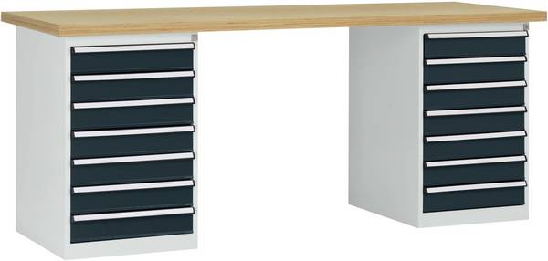 Manuflex WC5127.7016 Systém pracovných stolov COMBI, 2 puzdro typ 3 s masívnou bukovou doskou, ŠxHxH = 2000 x 700 x 840 mm (š x v x h) 2000 x 800 x 700 mm