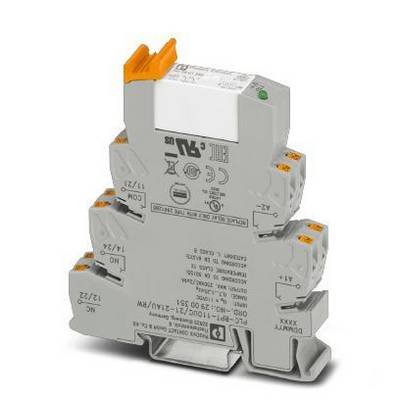 Sivý, zasunuteľný elektronický modul s oranžovými detailmi a popiskami. Disponuje viacerými konektormi a zeleným indikátorom.