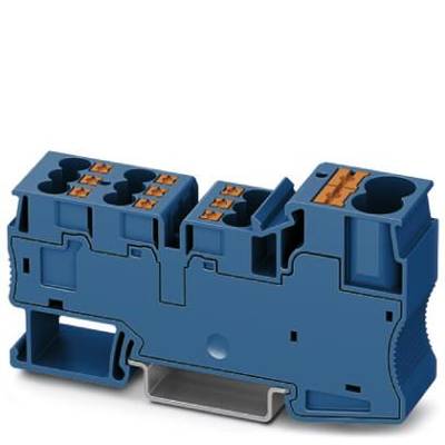 Modrý elektrický svorkovnicový blok s viacerými pripojovacími bodmi pre zapojenie elektrických komponentov.