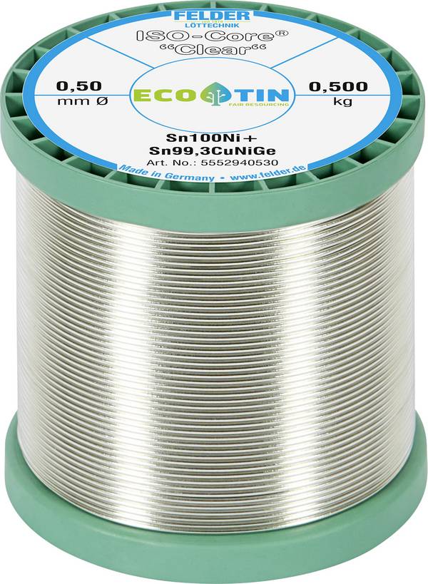 Felder ISO-Core "Clear" Sn100Ni+ spájkovací cín cievka Sn99,25Cu0,7Ni0,05  0.500 kg 0.5 mm