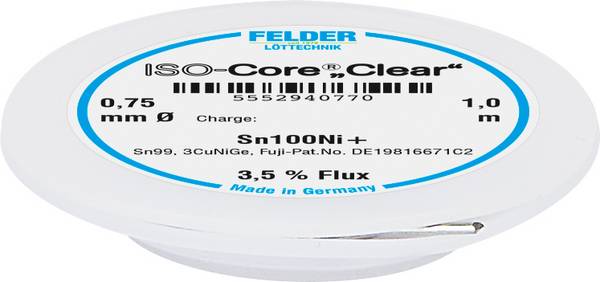 Felder ISO-Core "Clear" Sn100Ni+ spájkovací cín bez olova cievka Sn99,25Cu0,7Ni0,05   0.75 mm