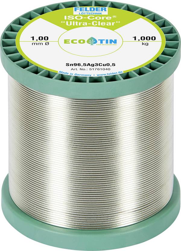 Felder ISO-Core "Ultra Clear" SAC305 spájkovací cín cievka Sn96,5Ag3Cu0,5  1 kg 1 mm