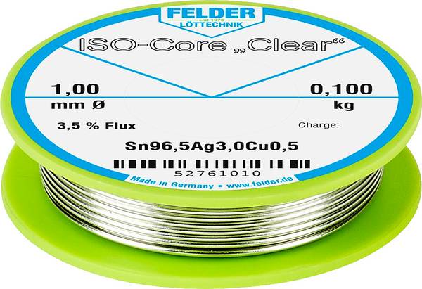 Felder ISO-Core "Clear" SAC305 spájkovací cín cievka Sn96,5Ag3Cu0,5  0.100 kg 1 mm