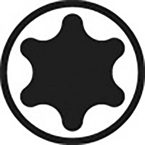 'Skrutková hlava so šesťcípou formou, lemovaná kruhom, pravdepodobne symbol hlavy skrutky Torx používaný pre nástroje.'