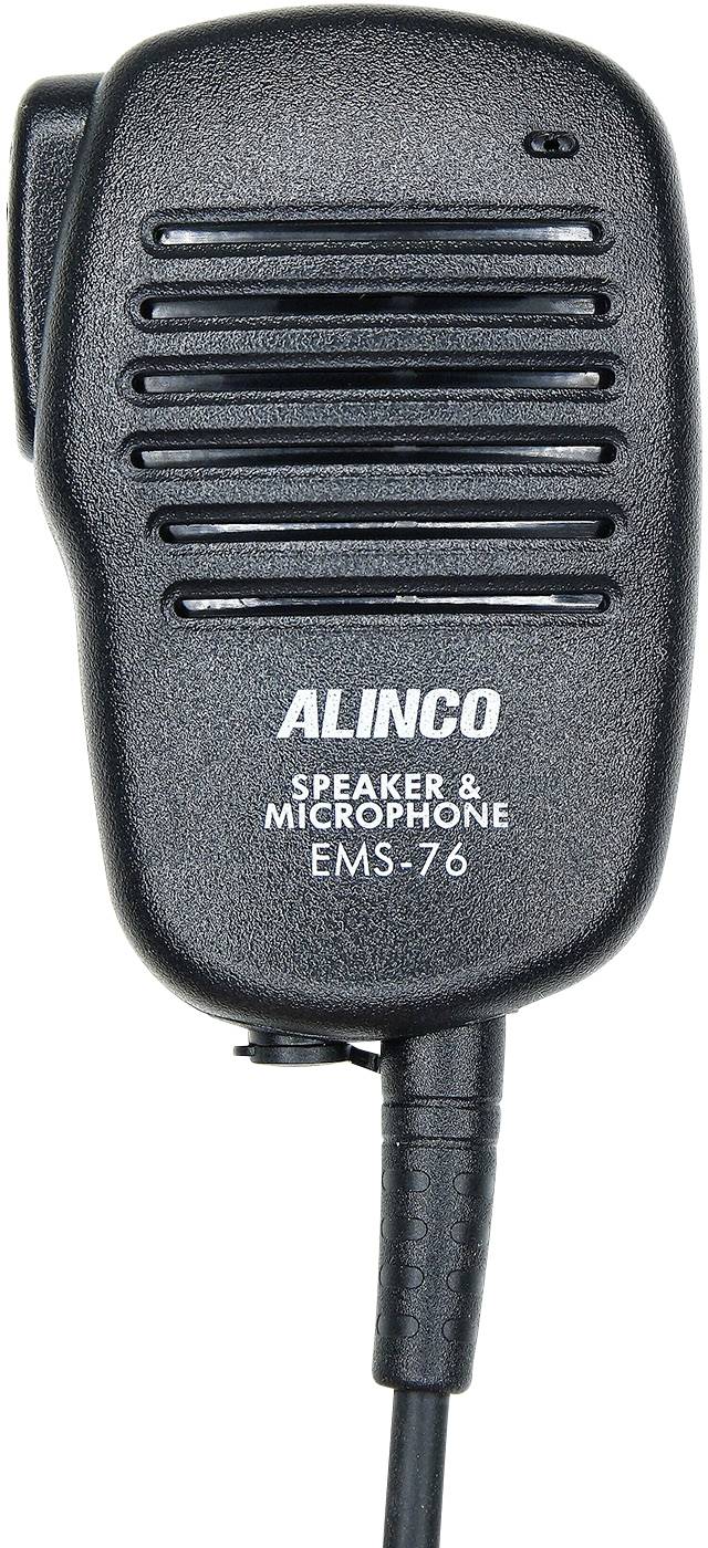 Ručný mikrofón od Alinco, model EMS-76, s integrovaným reproduktorom a mikrofónom. Ideálny pre rádiovú komunikáciu.