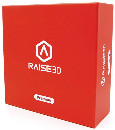 Červený obal s bielym logom 'RAISE3D' a nápisom 'Premium'.