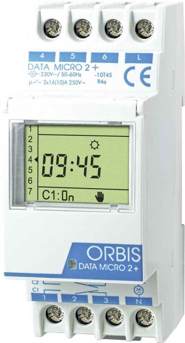 ORBIS Zeitschalttechnik DATA MICRO-2 + 230 V OB171912N časovač na DIN lištu, digitálny, 2 x prepínač
