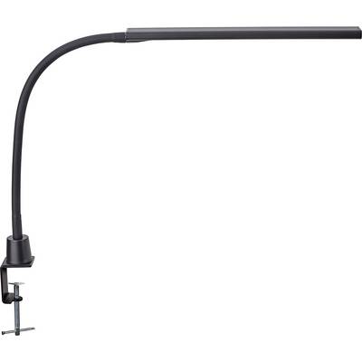 LED stolná lampa s flexibilným krkom a svorkou na upevnenie na stôl. Čierny, moderný dizajn, úsporný.