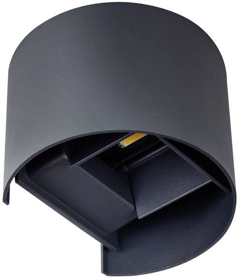 Moderná, čierna nástenná lampa s kruhovým dizajnom a matným povrchom.